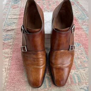 Magnanni Tan Leather Double Monk Strap Oxfords